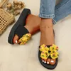 Sandallar Fit Flops Kadınlar İçin Kadın Terlik Yaz Badılar Yaz Bohemian Yay Çiçekleri Dekorasyon Yüksek Topuklu Kadınallar