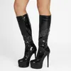 Sexy genou bottes hautes femme talons longues chaussures gothique plate-forme femmes noir Botas Femininas