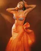 2022 Plus Size Arabic Aso Ebi Orange Mermaid Sexy Prom Dresses Pärled Satin Evening Formal Party Second Reception Birthday Engagement Gowns Dress ZJ207