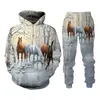 Mäns Tracksuits Animal Horse 3D Print Hoodie Byxor Set Unisex Långärmad Män Tracksuit Pullover Hooded Sweatshirts Casual Clothing Suit