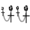 Dangle & Chandelier Punk Men Women Stainless Steel Earrings Metal Chain Double Cross Pendents Black/gold Color Gothic JewelryDangle Farl22