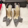 Diseñador-Diseñador moda mujer zapatos raya arco slingback punto punta tacón de aguja tacones altos bombas novia boda zapatos marca