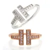 Korean Love Heart Clover Designer Band Rings Double Row Fashion Crystal Wedding Party Jewelry Diamond Designer Rose Gold Silver