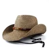 Moda Donna Uomo Hollow Cappello da cowboy occidentale Lady Papà Beach Sombrero Hombre Paglia Panama Cowgirl Jazz Cappello da sole Taglia 5658CM 220813