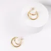 Hoop & Huggie Small Double Earrings For Women Stainless Steel Gold Color Half C Circle Minimalist ElegantHoop