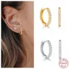 Hoop & Huggie Real 925 Sterling Silver Geometric Bead Rivet Piercing Earrings For Women Round Cross Small INS Ear JewelryHoop Kirs22