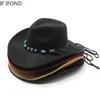 Chapéus de cowboy ocidentais para homens largos panamá panamá trilby jazz chapéus de viagem partido sombrero cap pai chapéu com cinto 220514