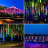 Cordas Solar Powered LED Meteor Chuveiro Icicle Luzes de Natal À Prova D 'Água Raindrop Tube String para Jardim Feriado Casamento PartyLE5942835