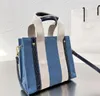 Fashion Shopping Beach Vacation Shoulder Bags Underarm Bag Women High Capacity Travel Handbags Canvas Stripe Crossbody Tote Leather Handle