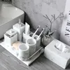 Lätt lyxig marmor rand harts tvättuppsättning tvål dispenser gurgle kopp tandborste hållare tvål maträtt badrum bad leveranser 220624