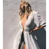 Robes décontractées Femmes Summer Beach Boho Robe solide Robes Beachwear Maillots de bain Kaftan Split Deep V Hollow Out Robe à lacetsCasual