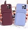 Fundas para teléfono móvil con ranura para tarjeta para iPhone 13 12 11 Pro Max Mini XR XS X 8 7 6 Plus Funda de TPU suave de silicona líquida de diseñador de moda