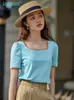 INMAN Summer Womens Tshirt Short Sleeve Woman Clothes Versatile Stripe Top Women Kawaii Polo Lapel Fashion Woman Blouses 220527