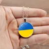 Ukraine Flag Trident Symbols Necklace Handmade Tryzub Ukraine Round Glass Pendant Fashion Jewelry Patriot Gift Party Favor BBA13042