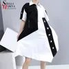 New Unique Style Women Summer Shirt Dress Zipper & Pocket Patchwork Plus Size Lady Loose Fit Midi Casual Dresses 6255 210320