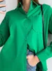 Camicia blu oversize da donna primaverile Camicetta bianca in cotone 100% Camicette larghe verdi da donna a maniche lunghe Camicette Blusa 220513