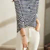 VIMLY Striped T-shirt for Women Long Sleeve O-neck Cotton Autumn Casual Female Tees Loose Top's Clothes F8878 220402