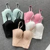 Spring Summer Product Female Solid Color Knit Pleated Bras Camisole Girls Stretch Cropped Tank Tops Y1148 220514