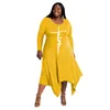 Plus Size Dresses Women Clothing 2022 Autumn Long Sleve Irregular Loose Dress 4XL 5XL Casual Lady Red Yellow Vestidos