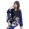 Överdimensionerad M-5XL Womens Long Sleeve Trousers Pajamas Silk Satin Pyjamas Set Sleepwear Nightgown Suit Robe Bath Gown Sleepshirts 220321