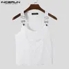 Fashion Men Tank Tops O-neck Solid Color Sleeveless Pockets Suspender Vests Men Skinny Streetwear Sexy Vacation Tops 5XL INCERUN 220526