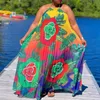 Plus Size Dresses Summer Dress Holiday Hawaii Halter Long Maxi Floral Printed Boho 2022 Pleated African Casual Loose Robe VestiodPlus