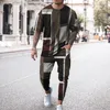 Square Stripe 3D Printing Suit Dust Fashion Men S Trend Short Sleeved Retreat Group Prouters Sports Two Piece Set 220526