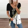 Zipper Ladies T-Shirt Oversized Print Short Sleeve V-Neck Top Tee Summer Womens Clothing Casual Loose Pullover Tunic 220328