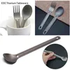 EDC Camping Tool Portable Environmental Outdoor Picnic Accessories Titanium Table Cotlary Fork Long Handle Spoon Y220530