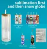 USA Warehouse 20oz Straight Pre-drilled Tumblers Snow Globe Glitterダブルウォールストレートガラスタンブラー昇華