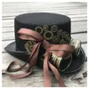 Cappello a cilindro Steampunk fatto a mano da donna di moda con occhiali da marcia e nastro Magic Bowler Cosplay Cappelli a tesa larga Oliv22