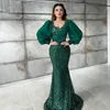 2022 Plus Size Arabic Aso Ebi Dark Green Mermaid Prom Dresses Sequined Lace Evening Formal Party Second Reception Birthday Engagement Gowns Dress ZJ60