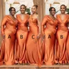 Brautjungfern Kleider Afrikanische Orange Plus Größe Mermaid Nigeria Mädchen Sommer Hochzeitsgastkleid sexy v Hals Langes Mädchen der Ehrenkleider 403