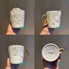 Starbucks 2022 beautiful pure white camellia marble relief laser glass mark straw insulation Cup