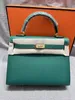 25cm Brand purse luxury Shoulder Bag women designer handbag epsom Leather handmade stitching malachite avacado green etc colors wholesale price