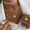 ペンダントネックレスKissme Multi-Layed Gold Alloy Link Chains for Women Bohemianユニークなバロック模倣真珠