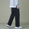 Autumn Men's Black Denim Wideleg Pants Streetwear Straight Loose Elastic Waist Jeans Korean Style Trousers Male 220813