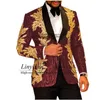 Slim Fit Terno Masculino Shiny Sequints Gold Appique Suits Men Prom Tuxedos жених устанавливает 2 частями Blazerpants костюм Homme 220817