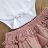 Ensembles de vêtements Born Baby Girls Boys Clothes 3pcs Letter Short Sleeve Romper Ruffles Shorts Bandeau 0-18MClothing