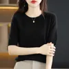 Women's Sweaters Women's Summer Autumn Women O-Neck Cashmere Wool Knitted Pullovers Short Sleeve Loose Jumper Knitwear Solid Casual