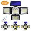 Luzes solares LED 192 198 COB sensor de movimento ao ar livre 4 cabeças 3 modos jardim lâmpada de parede IP67 à prova d'água paisagem segurança iluminação