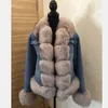 Women's New Natural Fur Denim Jacket Parker Clothing Rabbit Fur Lining Real Fur Denim Jacket Warm Fashion Casual E 201016