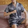 Men039S Sleepwear Men Pyjamas Set Solid Satin Summer Long Sleeve Autumn Homewear Silk Suit Casual Dormir Top Pajamas Male Sleep2061528