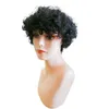 Lockiga peruker korta pixier klippt mänskligt hår för kvinnor naturligt svart remy hår 150% densitet lyslösa ingen spets perukmaskin gjord