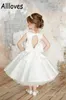 Ivory Satin Cute Flower Girl Dresses For Wedding Jewel Neck Hollow Back Kids Little Girl's Party Pageant Gowns Tutu Skirt Bow Toddler Birthday Formal Dress CL0449