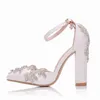 Crystal Queen White 11cm Rhinestone Sandaler Pointed Shoes Women Sweet Luxury Platform Wedding High Heels G220520