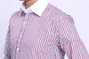 Erkekler rahat ince fit gömlek erkek uzun kollu iş elbise gömlek fransız kol düğmesi gömlek erkek çizgili gömlek