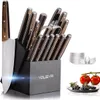 Kitchen Knives Set 15PCS Chef Knife Sets with Block Wooden Triple Rivets German High Carbon Stainless Classic Style Full Tang Knife