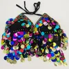 Rainbow Sequin Tassel Mermaid Mirror Festival Bra Bralette Crop Top Beading Coins Lace-Up Chiffon Boho Cami 220325