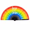 34CM Customized Large Folding Hand Fan Party Favor with Personalized Design Printed Black Bamboo Satin Silk Fabric Festival